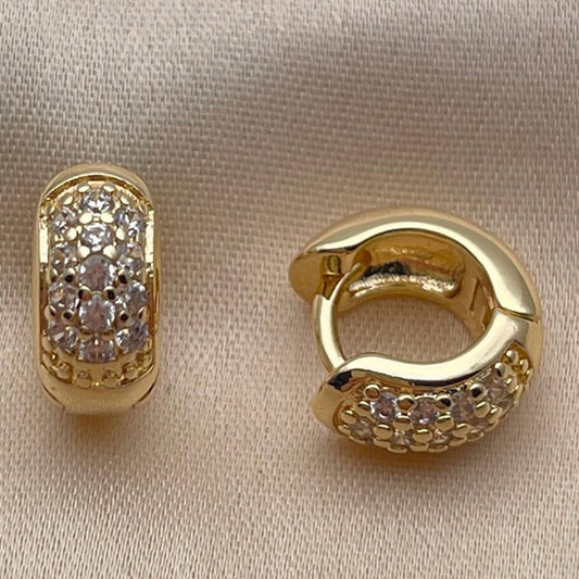 Oro Laminado Huggie Hoop, Gold Filled Style with White Micro Pave, Polished, Golden Finish