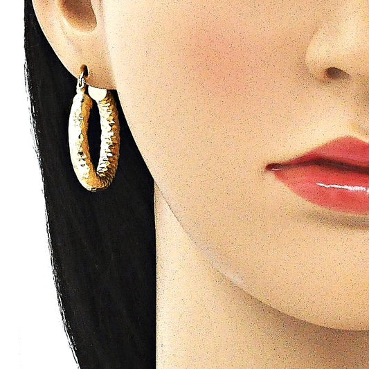 Oro Laminado Medium Hoop, Gold Filled Style Hollow Design, Diamond Cutting Finish, Golden Finish