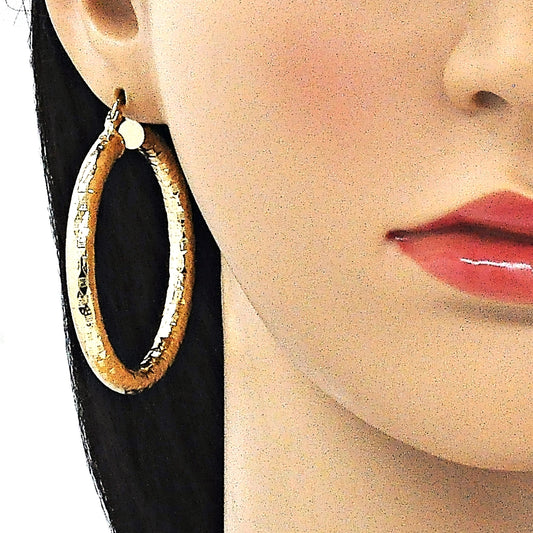 Oro Laminado Large Hoop, Gold Filled Style Hollow Design, Diamond Cutting Finish, Golden Finish