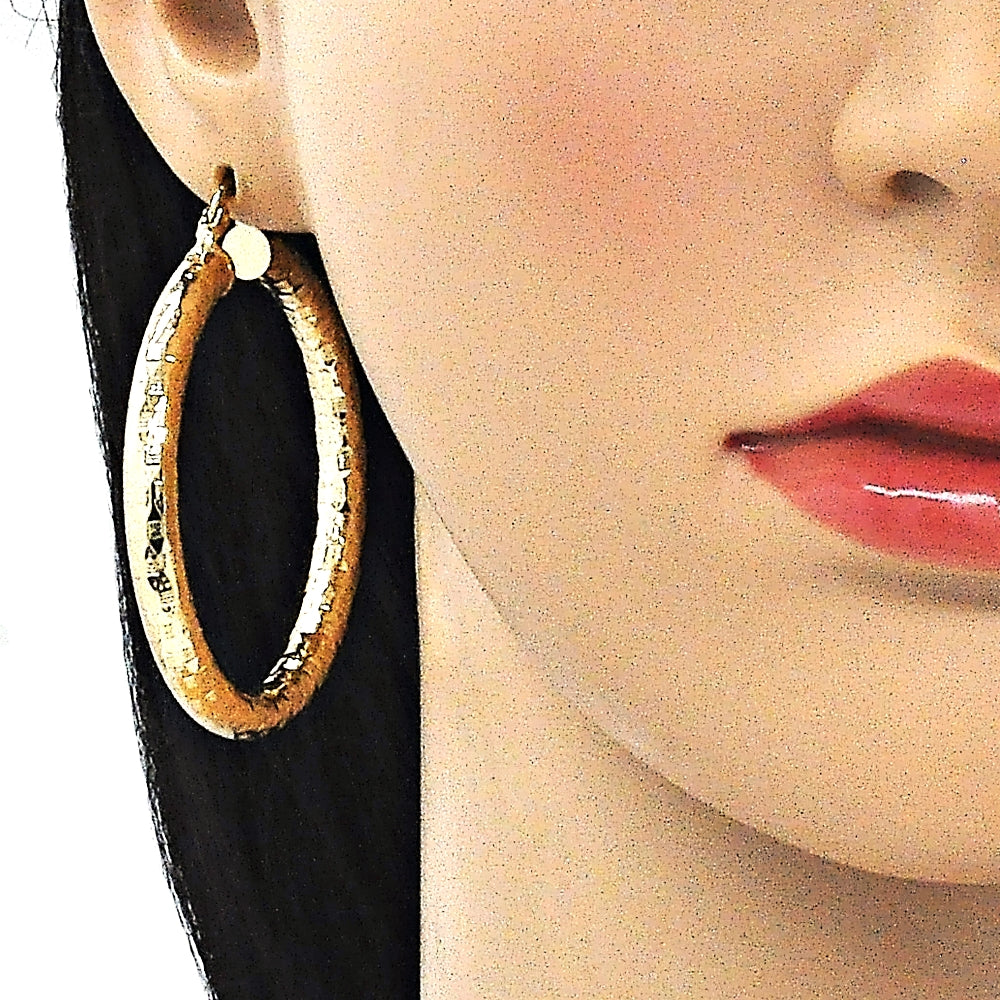 Oro Laminado Large Hoop, Gold Filled Style Hollow Design, Diamond Cutting Finish, Golden Finish