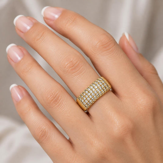 Oro Laminado Multi Stone Ring, Gold Filled Style with White Micro Pave, Polished, Golden Finish