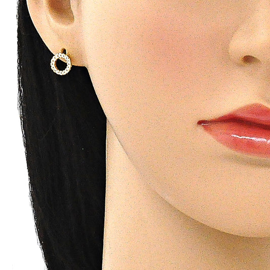 Oro Laminado Stud Earring, Gold Filled Style with White Micro Pave, Polished, Golden Finish