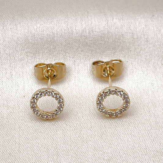 Oro Laminado Stud Earring, Gold Filled Style with White Micro Pave, Polished, Golden Finish