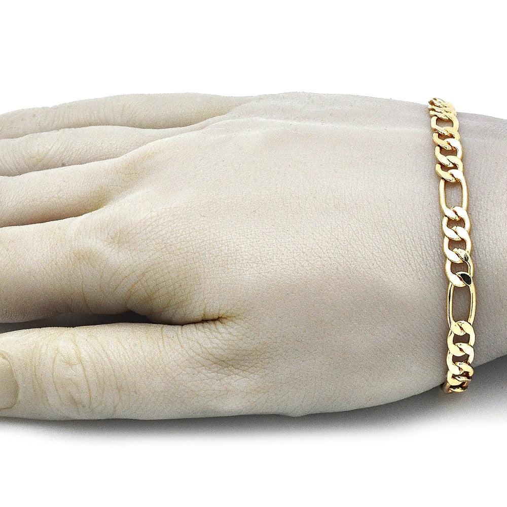 Oro Laminado Basic Bracelet, Gold Filled Style Figaro Design, Polished, Golden Finish