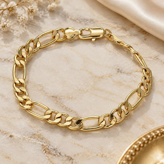 Oro Laminado Basic Bracelet, Gold Filled Style Figaro Design, Polished, Golden Finish