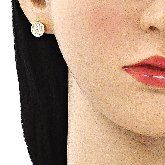 Oro Laminado Stud Earring, Gold Filled Style with White Micro Pave, Polished, Golden Finish