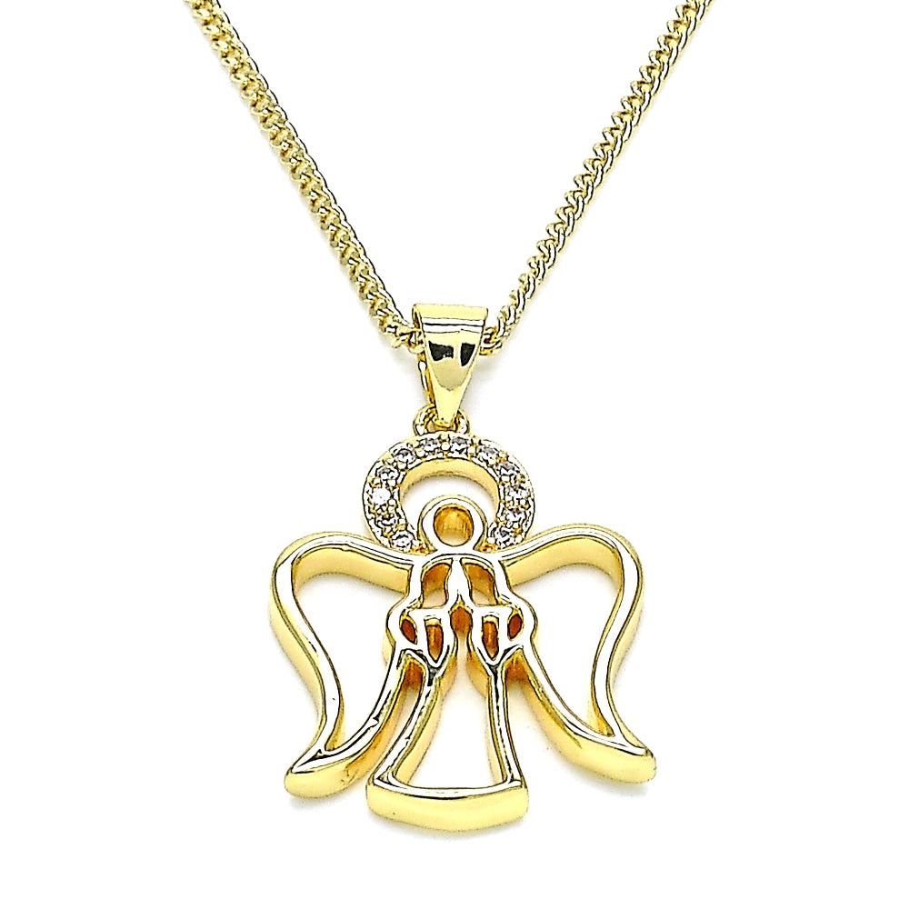Oro Laminado Pendant Necklace, Gold Filled Style Angel Design, with White Micro Pave, Polished, Golden Finish
