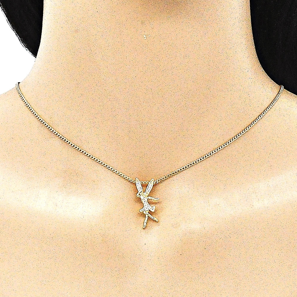 Oro Laminado Earring and Pendant Adult Set, Gold Filled Style Angel Design, with White Micro Pave, Polished, Golden Finish