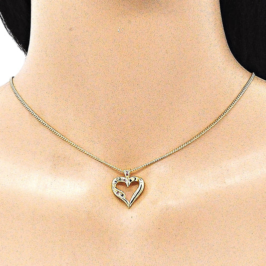 Oro Laminado Pendant Necklace, Gold Filled Style Heart Design, with Multicolor Micro Pave, Polished, Golden Finish