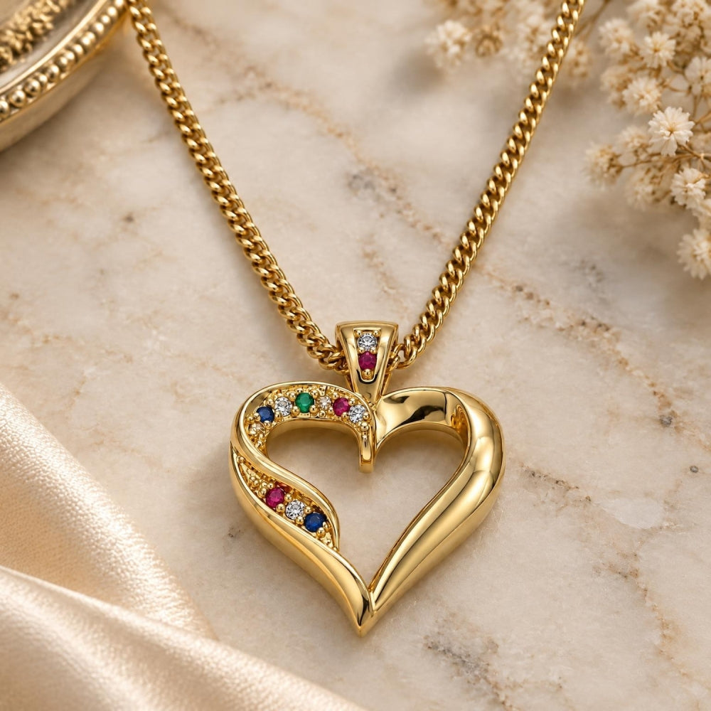 Oro Laminado Pendant Necklace, Gold Filled Style Heart Design, with Multicolor Micro Pave, Polished, Golden Finish