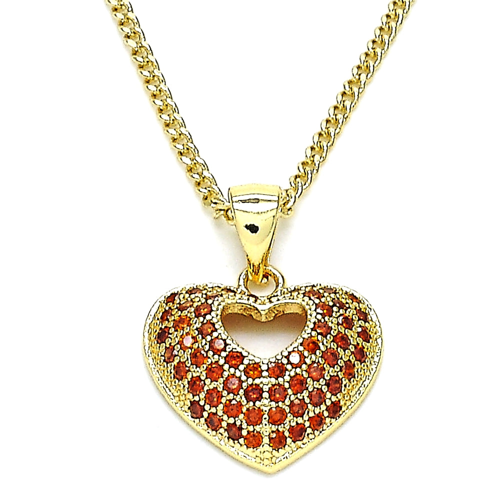 Oro Laminado Pendant Necklace, Gold Filled Style Heart Design, with Garnet Micro Pave, Polished, Golden Finish