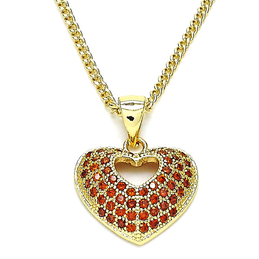 Oro Laminado Pendant Necklace, Gold Filled Style Heart Design, with Garnet Micro Pave, Polished, Golden Finish
