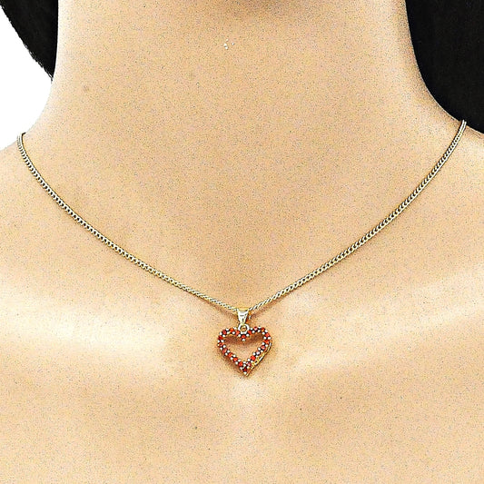 Oro Laminado Pendant Necklace, Gold Filled Style Heart Design, with Garnet Micro Pave, Polished, Golden Finish