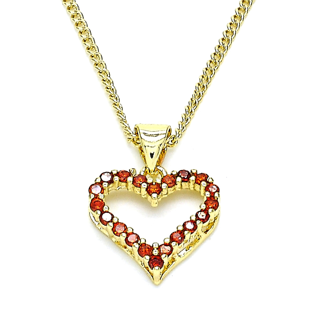 Oro Laminado Pendant Necklace, Gold Filled Style Heart Design, with Garnet Micro Pave, Polished, Golden Finish