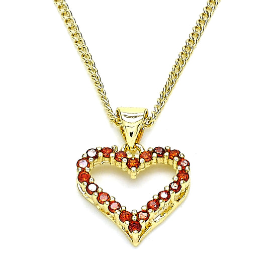 Oro Laminado Pendant Necklace, Gold Filled Style Heart Design, with Garnet Micro Pave, Polished, Golden Finish