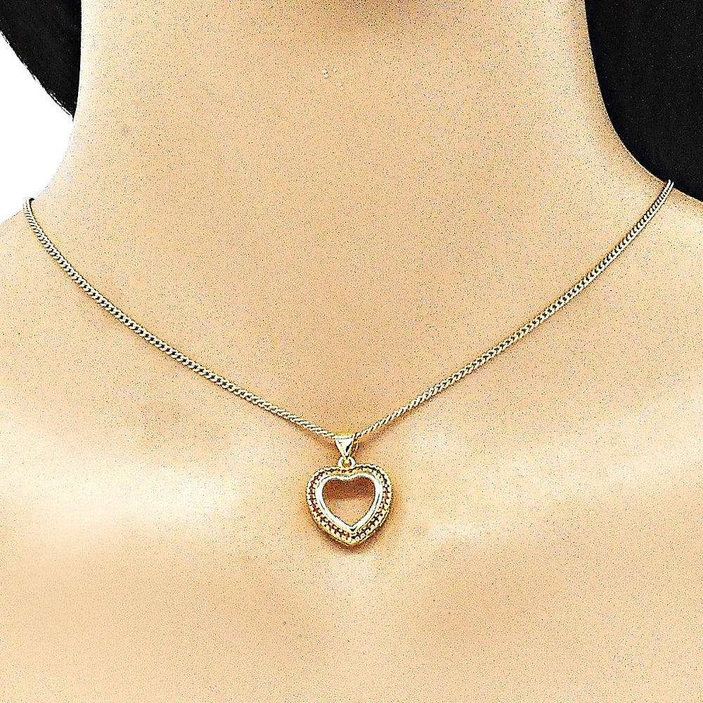 Oro Laminado Pendant Necklace, Gold Filled Style Heart Design, with Garnet Micro Pave, Polished, Golden Finish