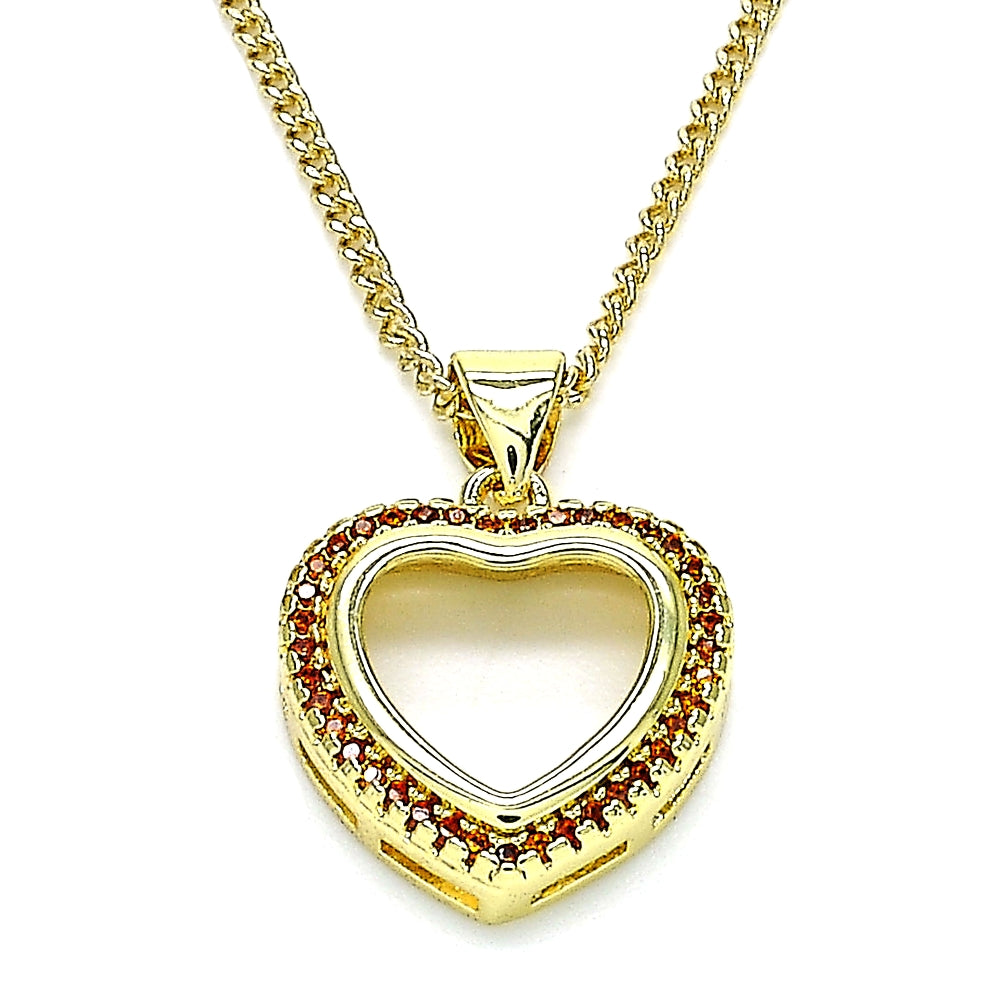 Oro Laminado Pendant Necklace, Gold Filled Style Heart Design, with Garnet Micro Pave, Polished, Golden Finish