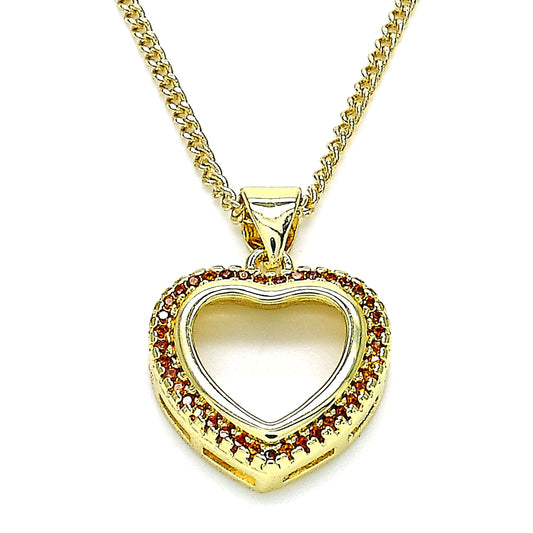 Oro Laminado Pendant Necklace, Gold Filled Style Heart Design, with Garnet Micro Pave, Polished, Golden Finish