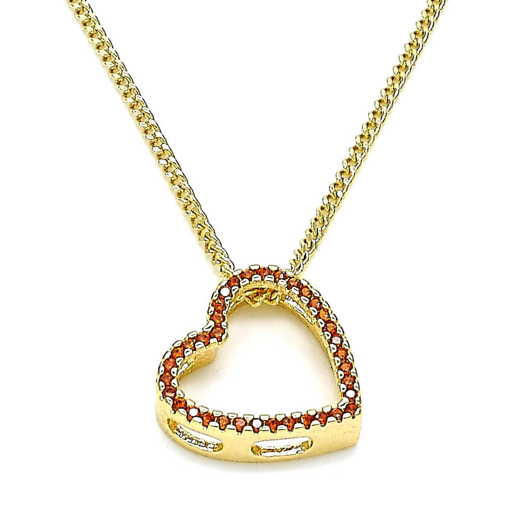 Oro Laminado Pendant Necklace, Gold Filled Style Heart Design, with Garnet Micro Pave, Polished, Golden Finish