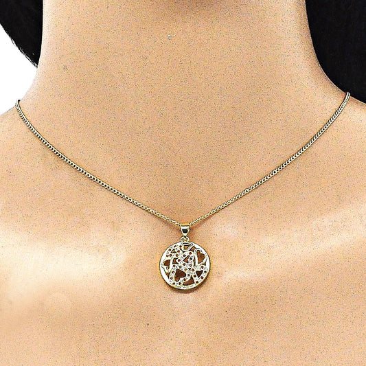 Oro Laminado Pendant Necklace, Gold Filled Style Heart Design, with Garnet and White Micro Pave, Polished, Golden Finish