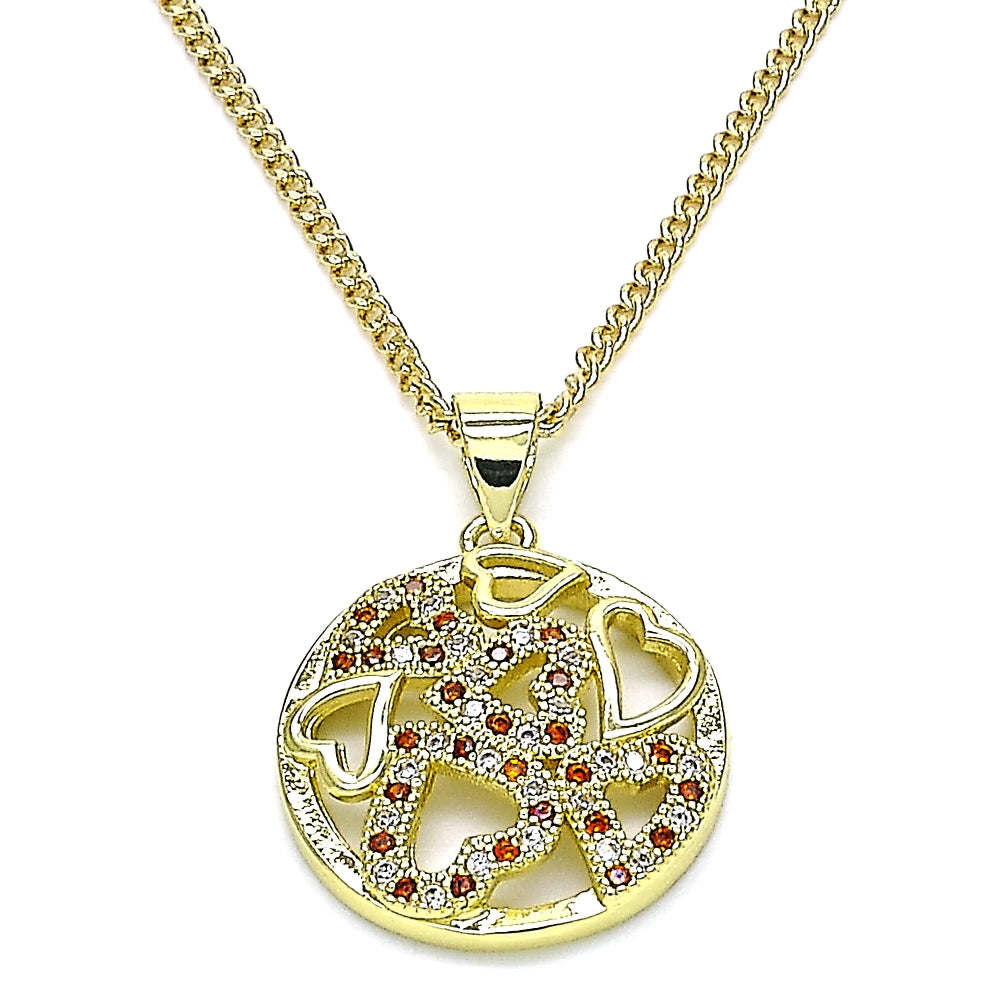 Oro Laminado Pendant Necklace, Gold Filled Style Heart Design, with Garnet and White Micro Pave, Polished, Golden Finish