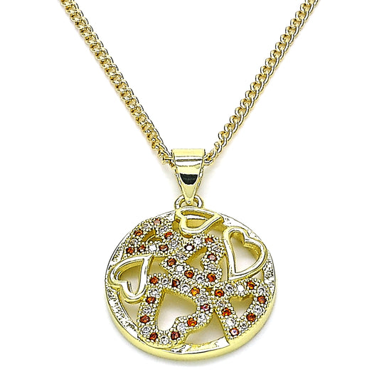 Oro Laminado Pendant Necklace, Gold Filled Style Heart Design, with Garnet and White Micro Pave, Polished, Golden Finish