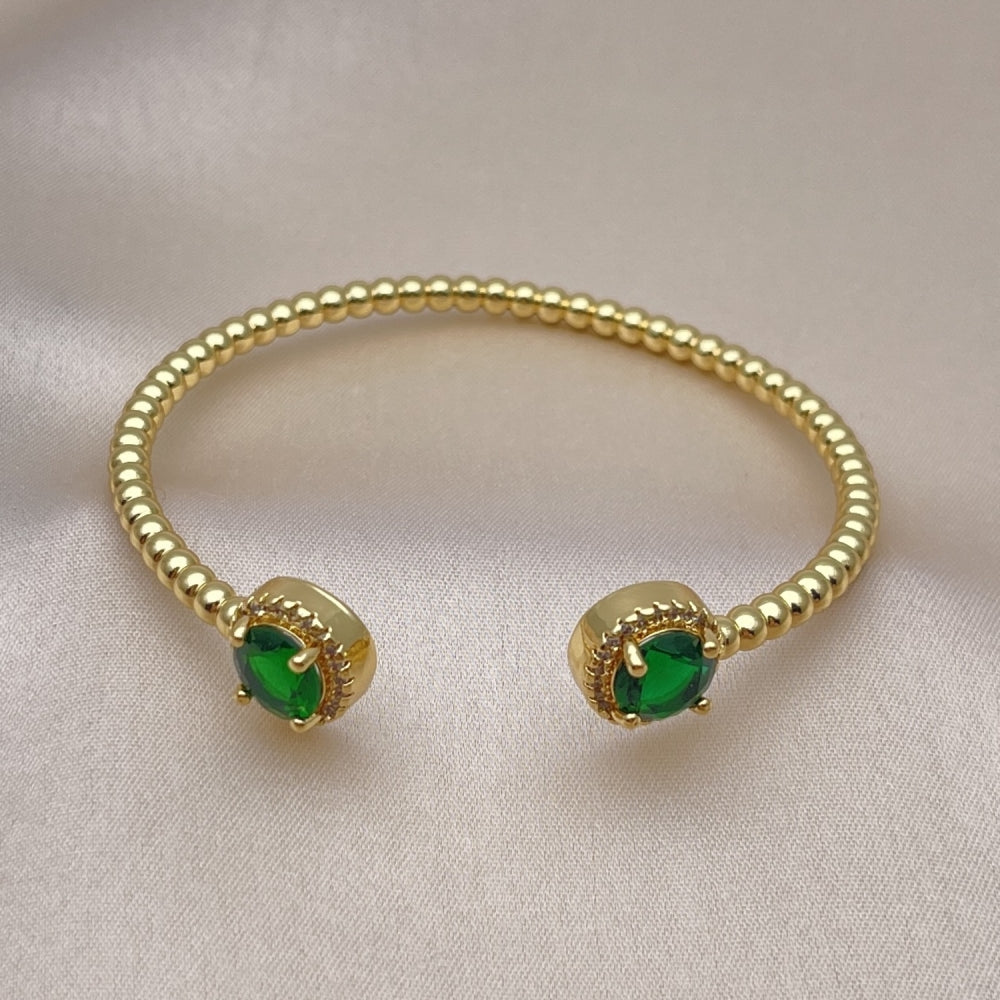 Oro Laminado Individual Bangle, Gold Filled Style with Green Cubic Zirconia and White Micro Pave, Polished, Golden Finish