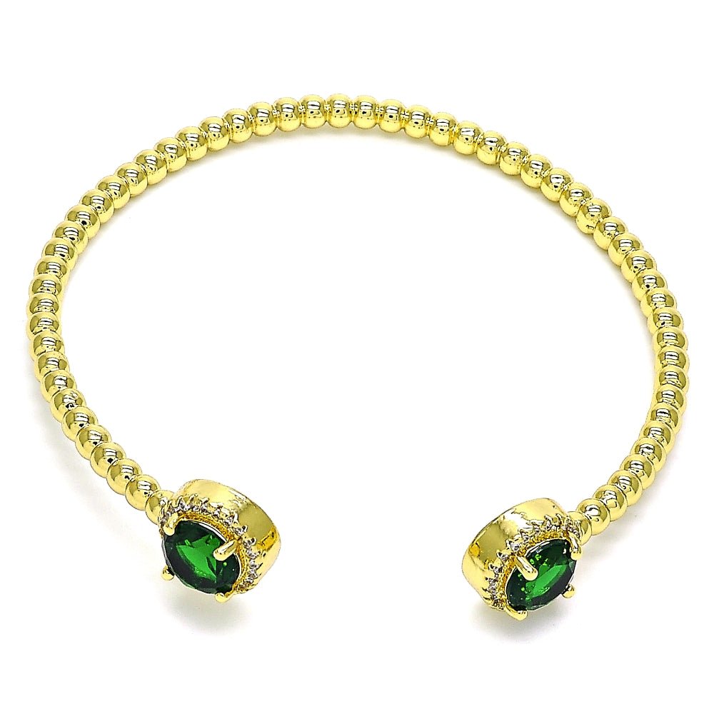 Oro Laminado Individual Bangle, Gold Filled Style with Green Cubic Zirconia and White Micro Pave, Polished, Golden Finish