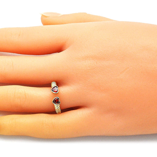 Oro Laminado Multi Stone Ring, Gold Filled Style Heart Design, with Garnet Cubic Zirconia, Polished, Golden Finish