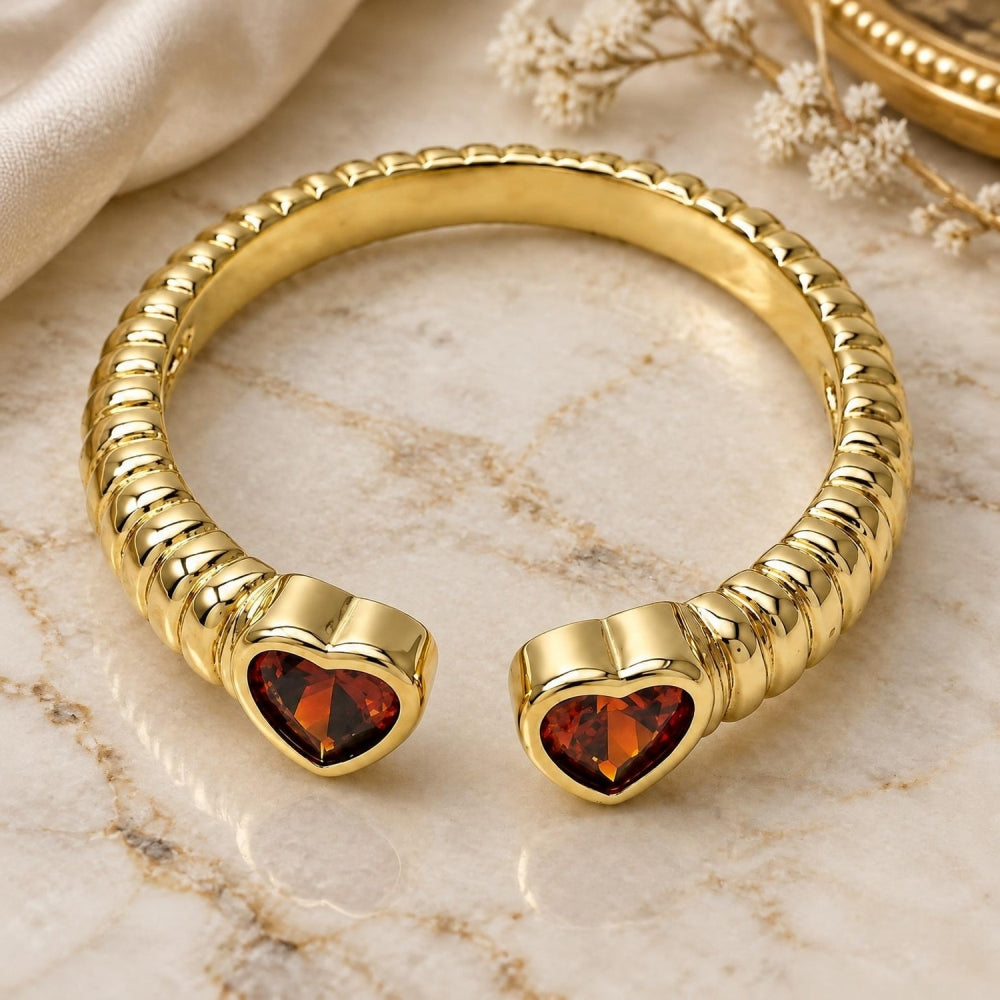 Oro Laminado Multi Stone Ring, Gold Filled Style Heart Design, with Garnet Cubic Zirconia, Polished, Golden Finish