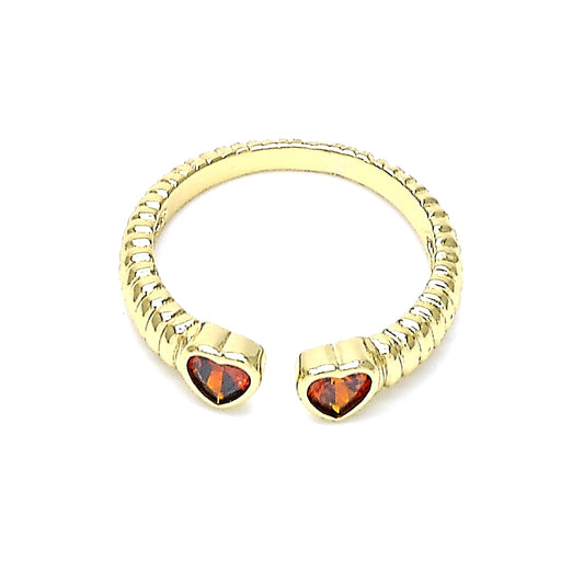 Oro Laminado Multi Stone Ring, Gold Filled Style Heart Design, with Garnet Cubic Zirconia, Polished, Golden Finish