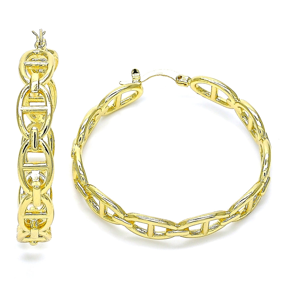 Oro Laminado Medium Hoop, Gold Filled Style Puff Mariner Design, Polished, Golden Finish