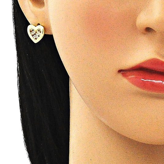 Oro Laminado Earring and Pendant Adult Set, Gold Filled Style Heart Design, with Garnet and White Micro Pave, Polished, Golden Finish