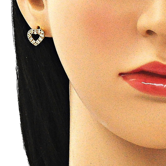Oro Laminado Earring and Pendant Adult Set, Gold Filled Style Heart Design, with Garnet and White Micro Pave, Polished, Golden Finish