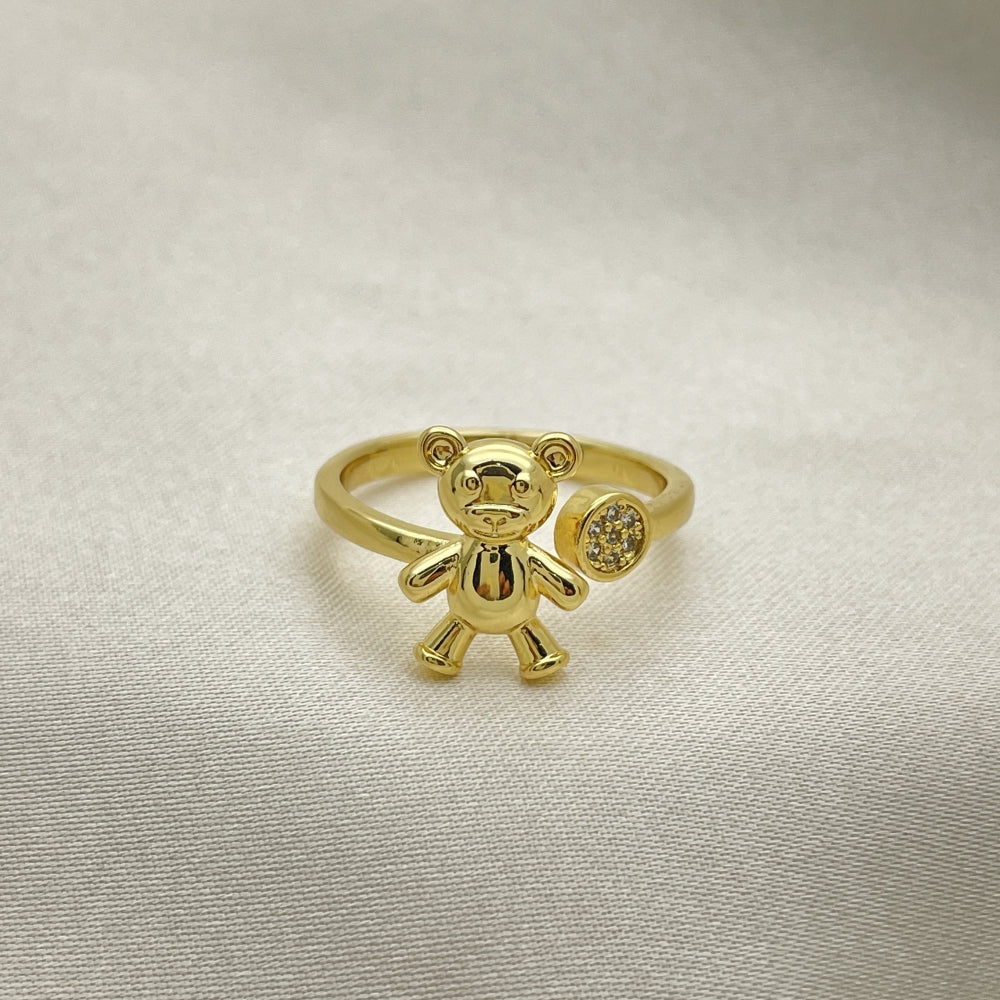 Oro Laminado Multi Stone Ring, Gold Filled Style Teddy Bear Design, with White Micro Pave, Polished, Golden Finish
