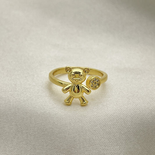 Oro Laminado Multi Stone Ring, Gold Filled Style Teddy Bear Design, with White Micro Pave, Polished, Golden Finish