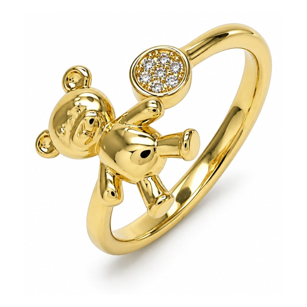 Oro Laminado Multi Stone Ring, Gold Filled Style Teddy Bear Design, with White Micro Pave, Polished, Golden Finish