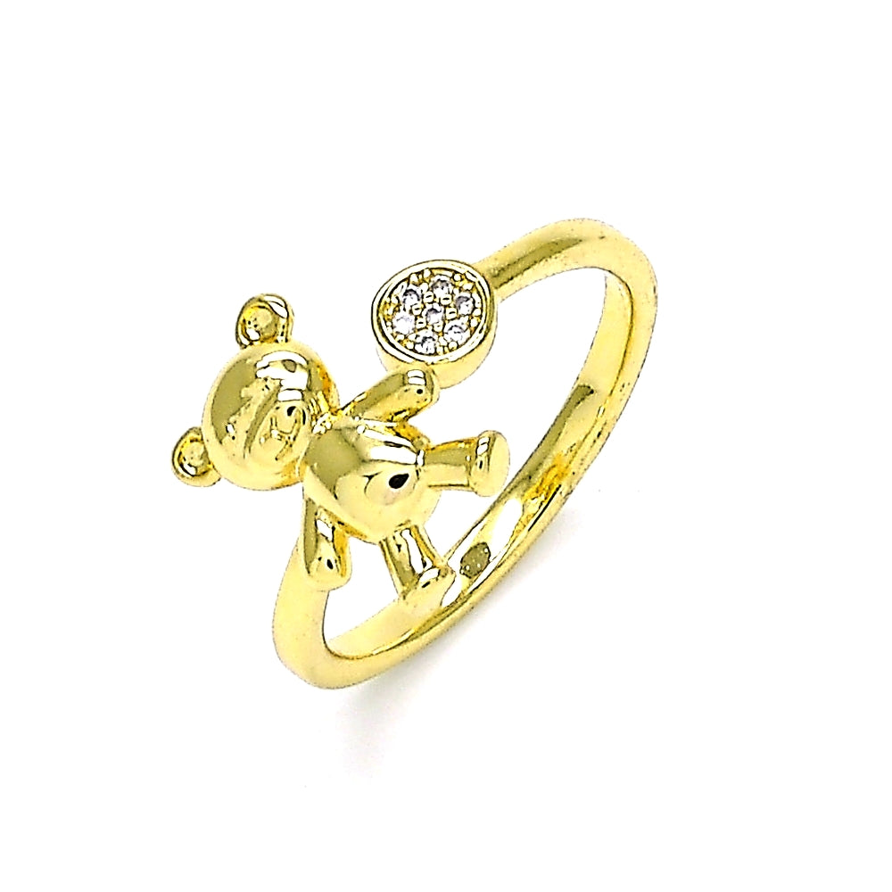 Oro Laminado Multi Stone Ring, Gold Filled Style Teddy Bear Design, with White Micro Pave, Polished, Golden Finish