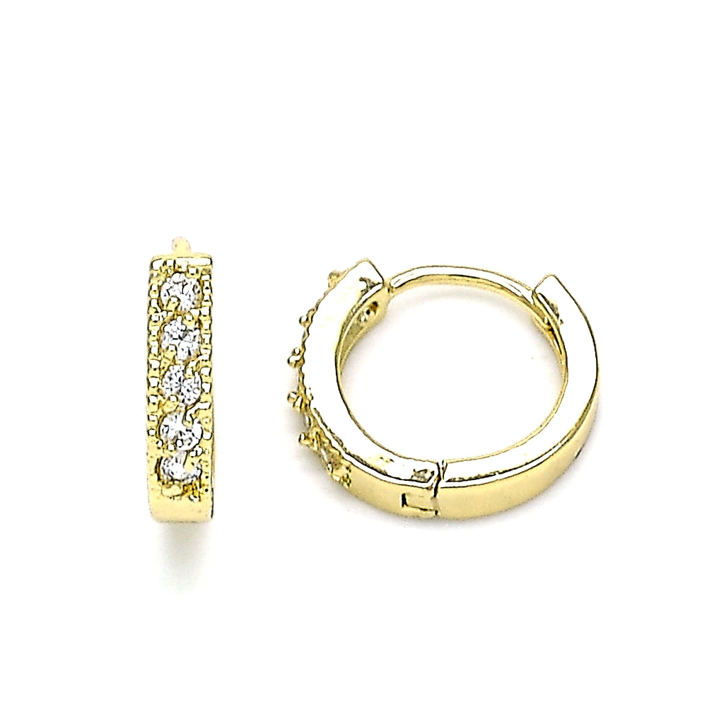 Oro Laminado Huggie Hoop, Gold Filled Style with White Cubic Zirconia, Polished, Golden Finish