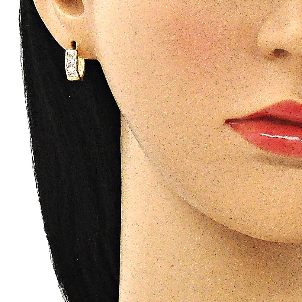 Oro Laminado Huggie Hoop, Gold Filled Style with White Cubic Zirconia, Polished, Golden Finish