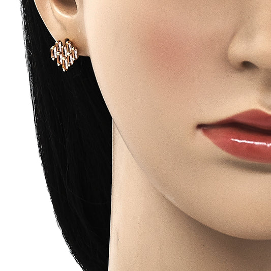 Oro Laminado Stud Earring, Gold Filled Style Baguette Design, with Pink Cubic Zirconia, Polished, Golden Finish