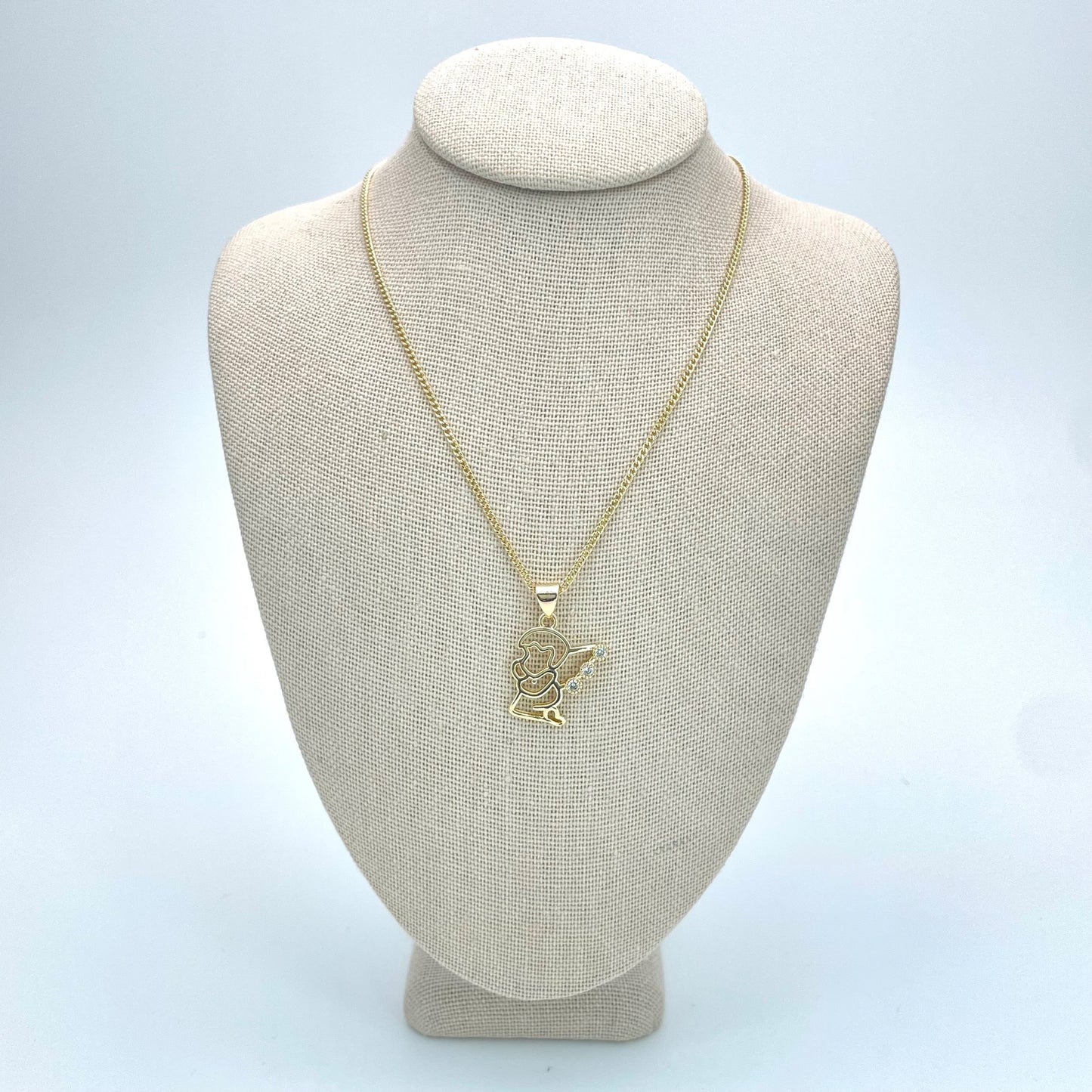 Handmade Gold Angel Chain Necklace  a Dainty Singing Angel With Zirconia on Wing and Chain Gold Filled Making Wholesale, Gift for her or him