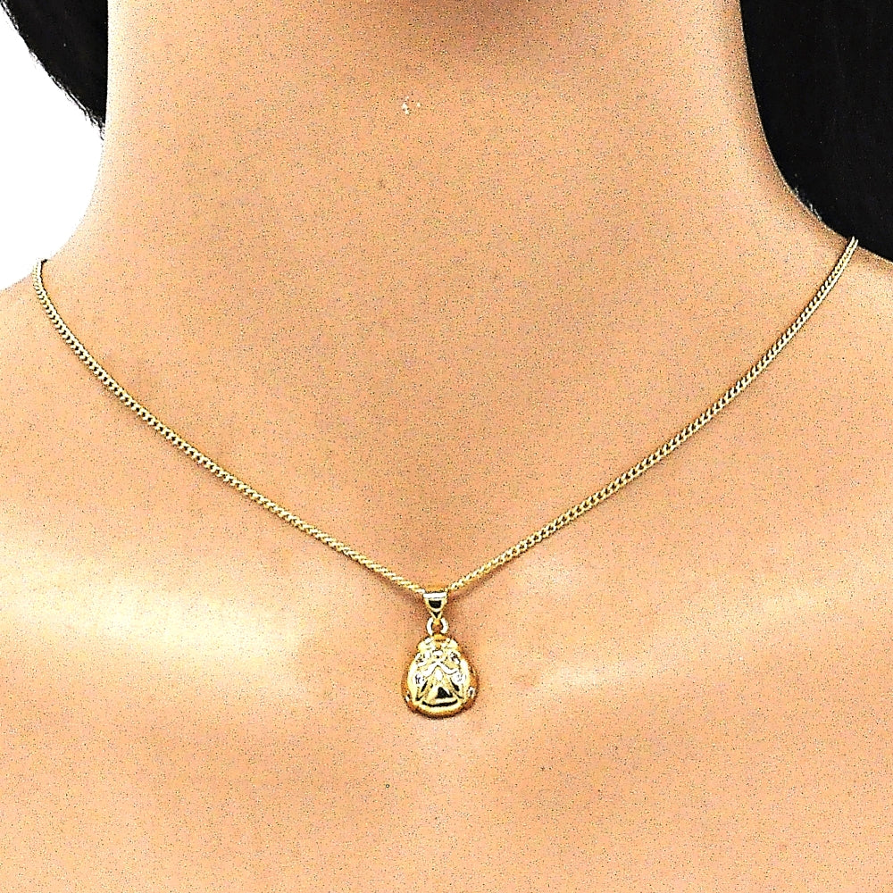 Oro Laminado Earring and Pendant Adult Set, Gold Filled Style Ladybug Design, with White Micro Pave, Polished, Golden Finish