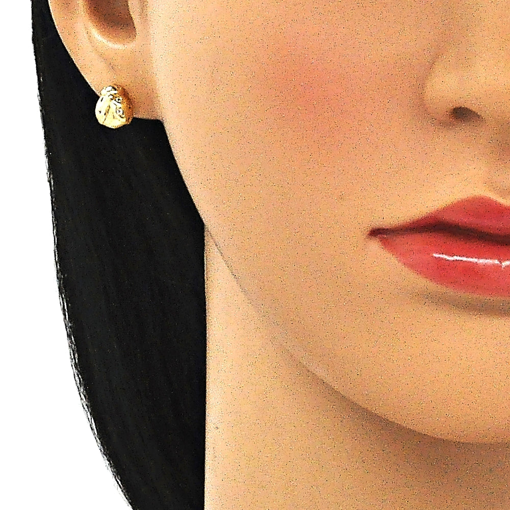 Oro Laminado Earring and Pendant Adult Set, Gold Filled Style Ladybug Design, with White Micro Pave, Polished, Golden Finish