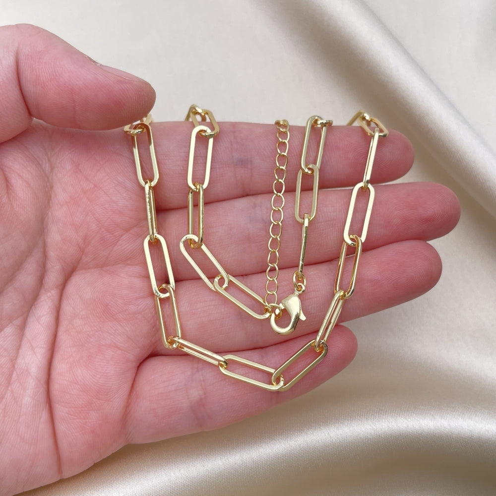 Oro Laminado Basic Necklace, Gold Filled Style Paperclip Design, Polished, Golden Finish
