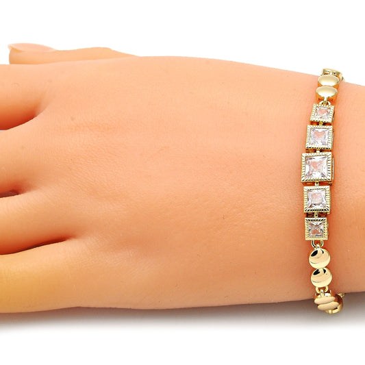 Oro Laminado Fancy Bracelet, Gold Filled Style with White Cubic Zirconia, Polished, Golden Finish