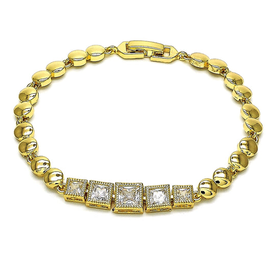 Oro Laminado Fancy Bracelet, Gold Filled Style with White Cubic Zirconia, Polished, Golden Finish
