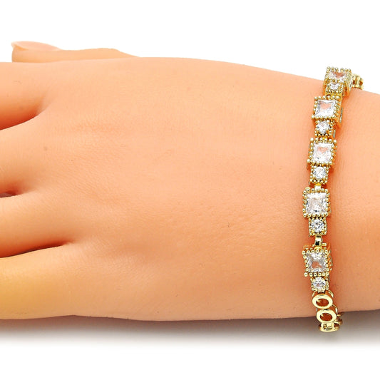 Oro Laminado Fancy Bracelet, Gold Filled Style with White Cubic Zirconia, Polished, Golden Finish