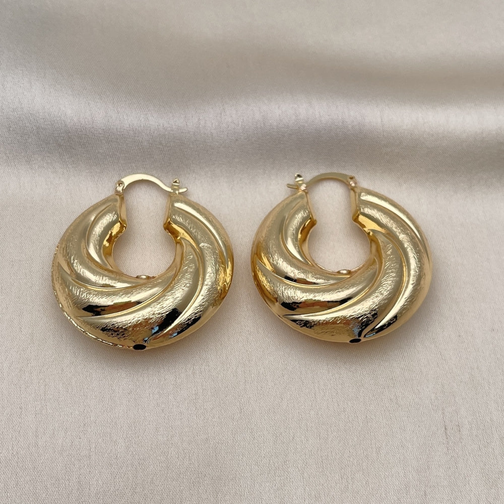 40mm Puff Chunky & Thick but Lightweight Handmade Twisted Bold Gold Hoop Earrings - Gold Filled Style Hoops 02.163.0135.40