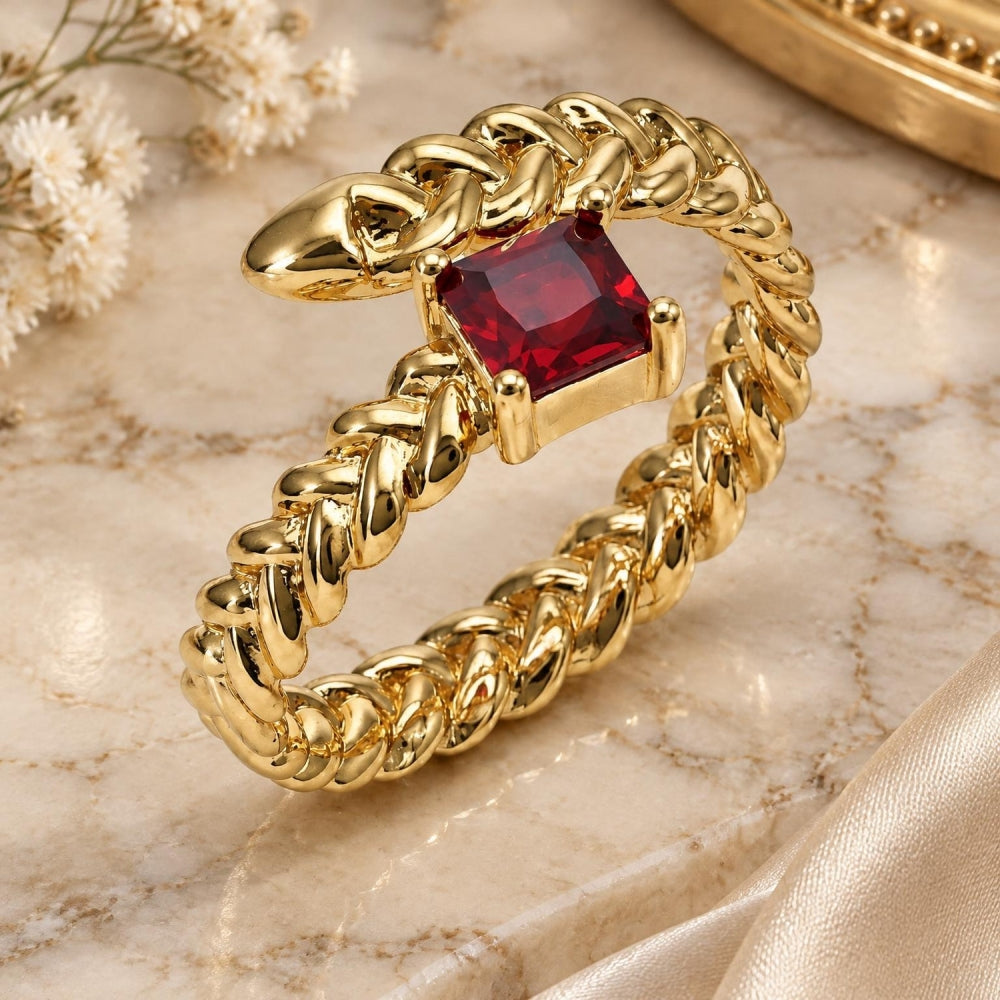 Oro Laminado Multi Stone Ring, Gold Filled Style with Garnet Cubic Zirconia, Polished, Golden Finish